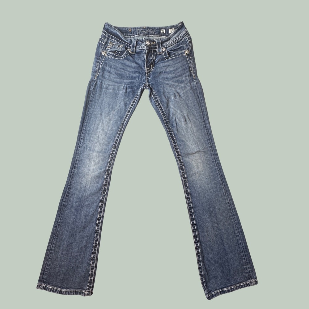 Miss Me Jeans Women 25 JY5949BV Blue Bootcut Embroidered Studded Low Rise